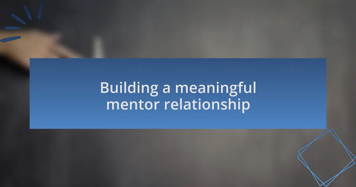 Building a meaningful mentor relationship